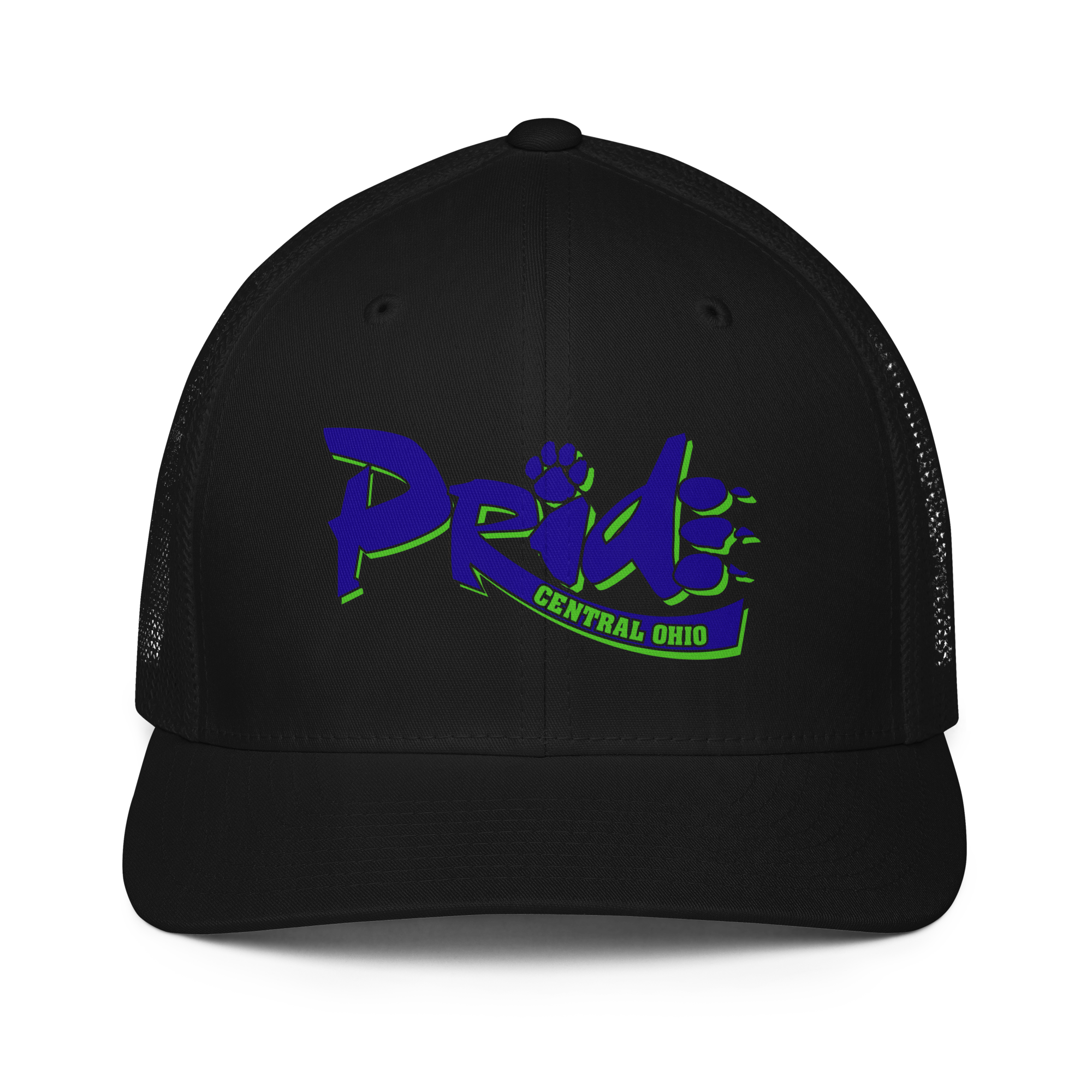 C.O. PRIDE - FlexFit Mesh Trucker Hat - Printed Pride Text Logo