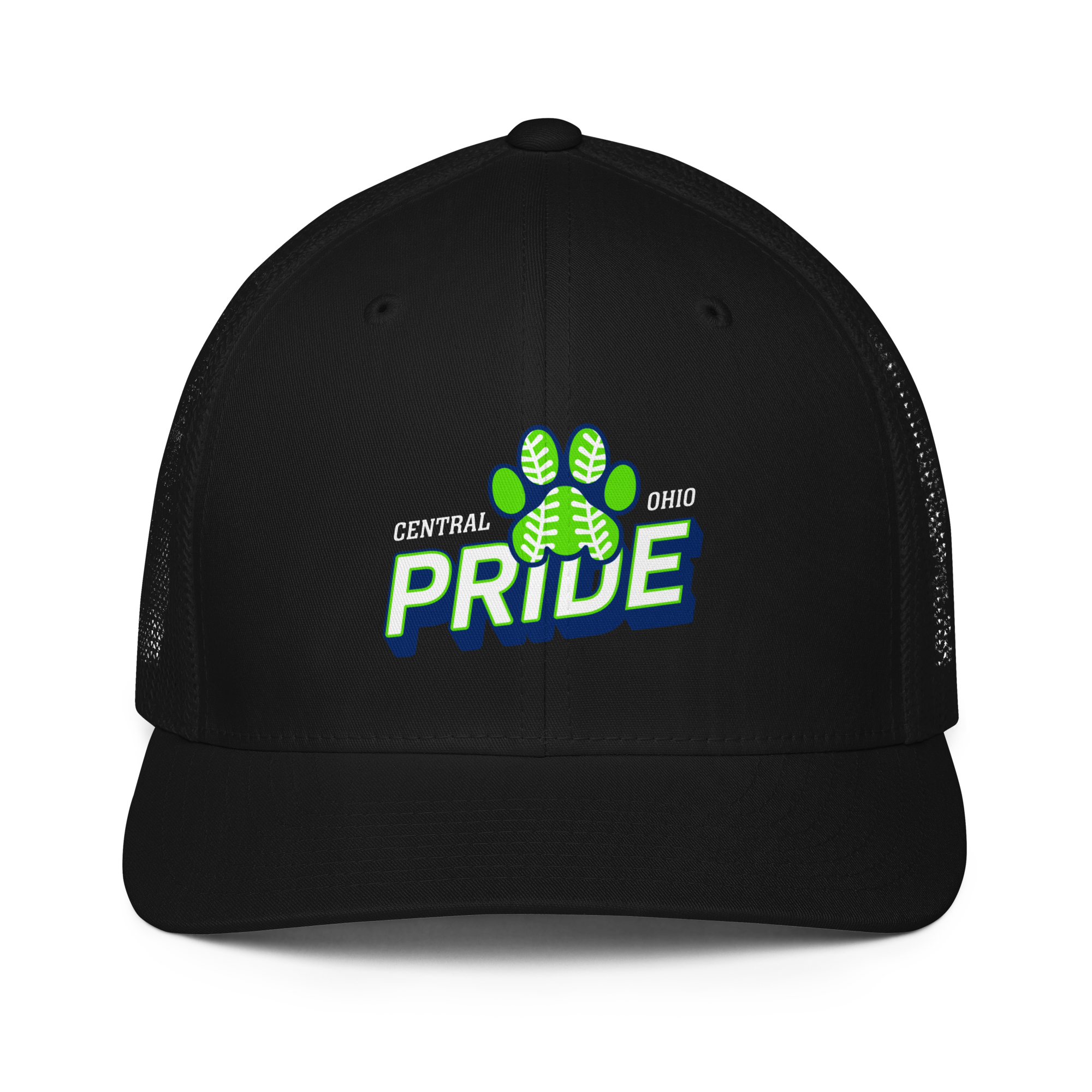 C.O. PRIDE - FlexFit Mesh Trucker Hat - Printed Slanted Text Logo
