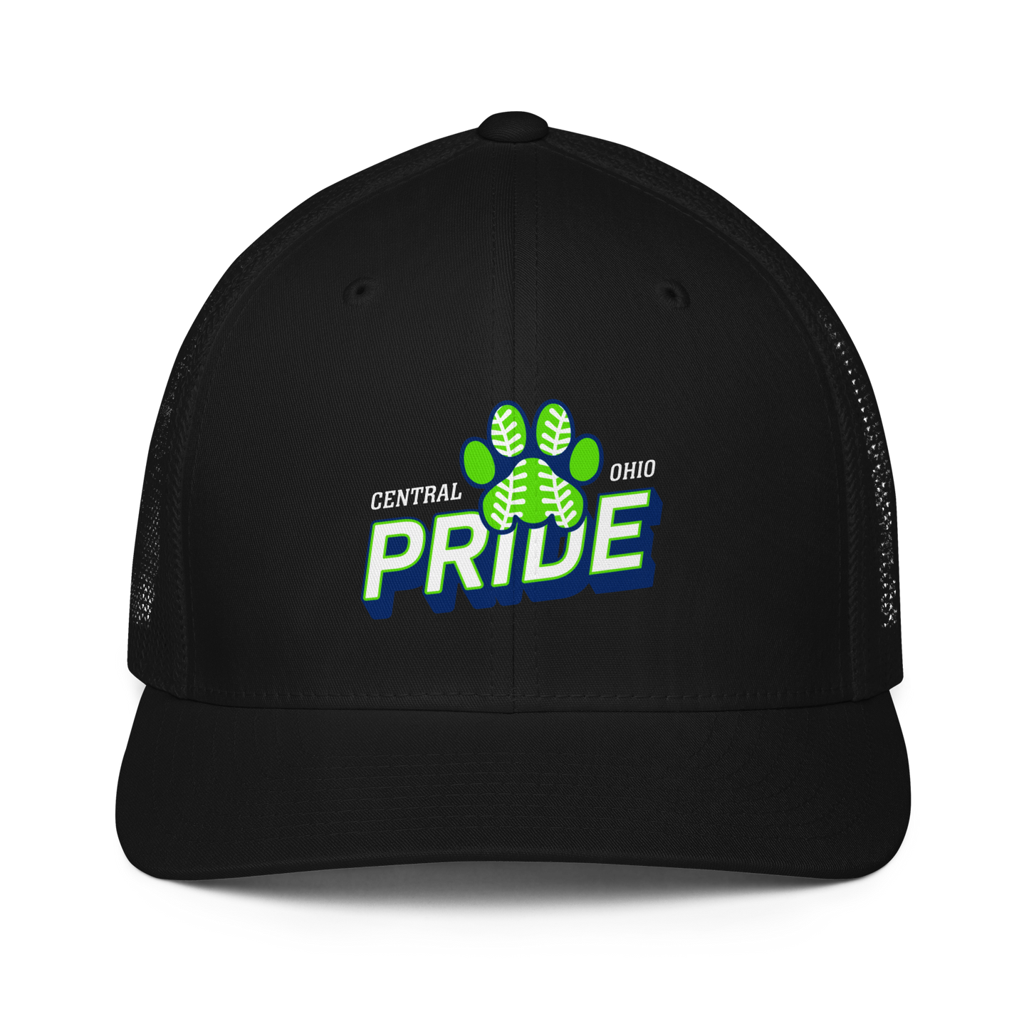 C.O. PRIDE - FlexFit Mesh Trucker Hat - Printed Slanted Text Logo
