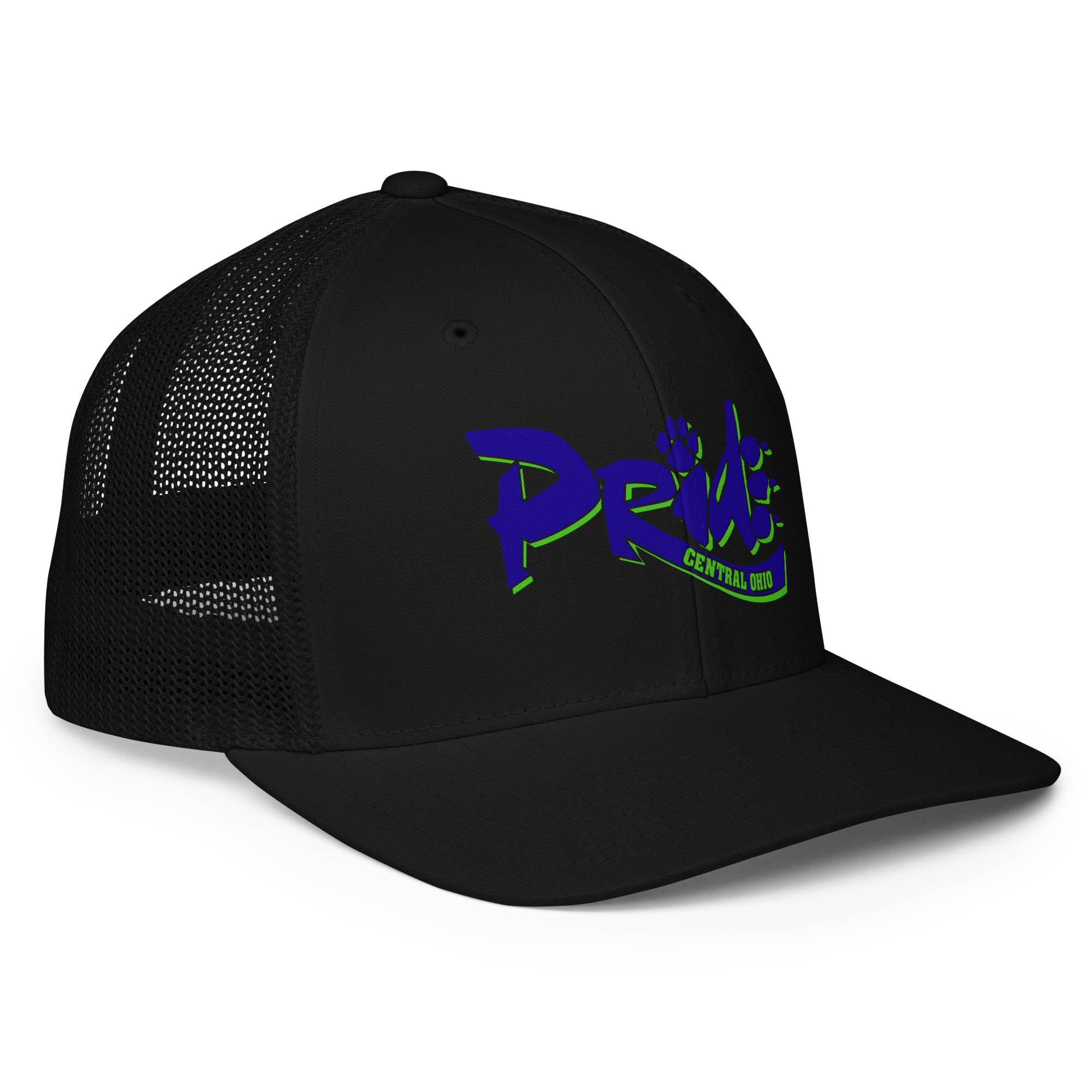 C.O. PRIDE - FlexFit Mesh Trucker Hat - Printed Pride Text Logo
