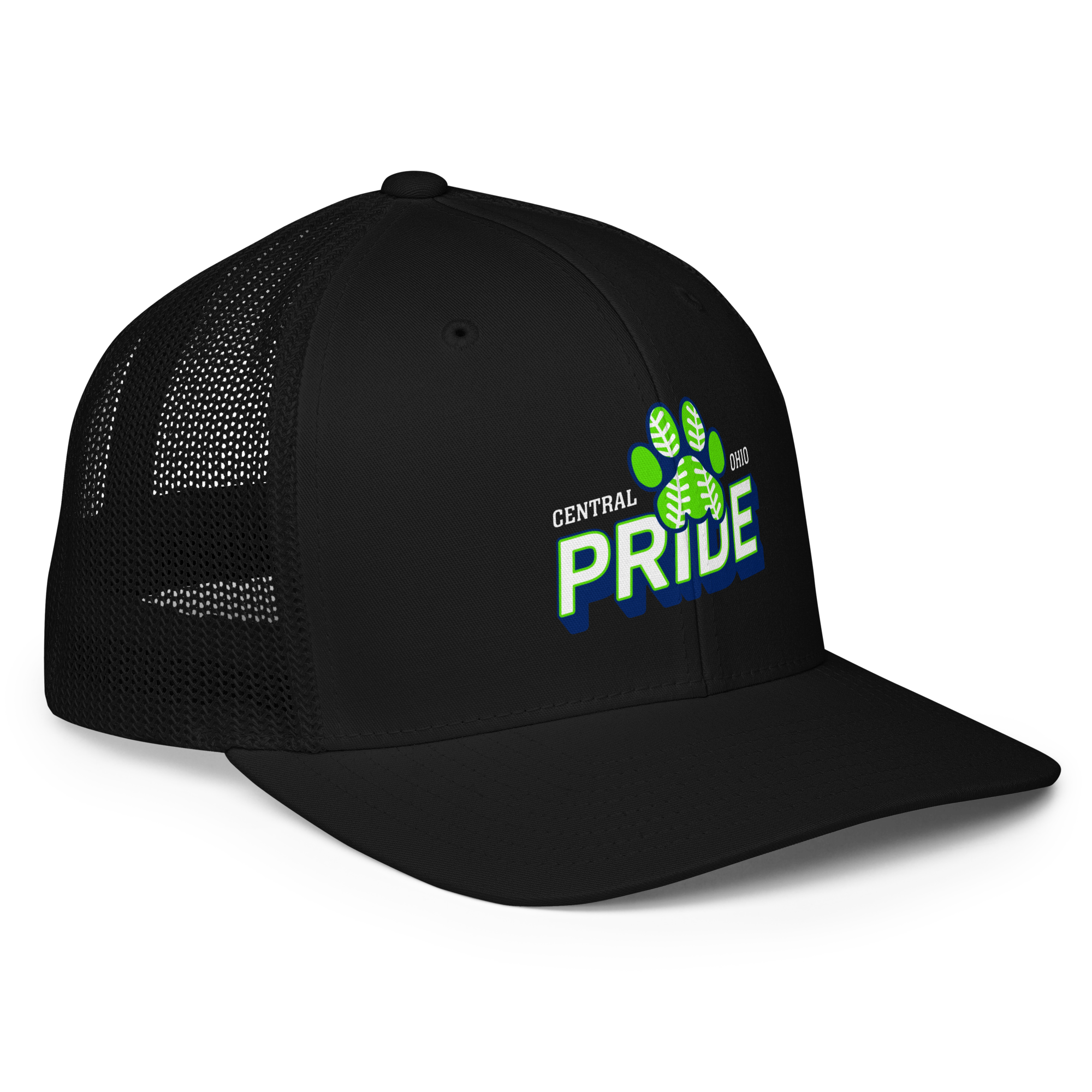 C.O. PRIDE - FlexFit Mesh Trucker Hat - Printed Slanted Text Logo