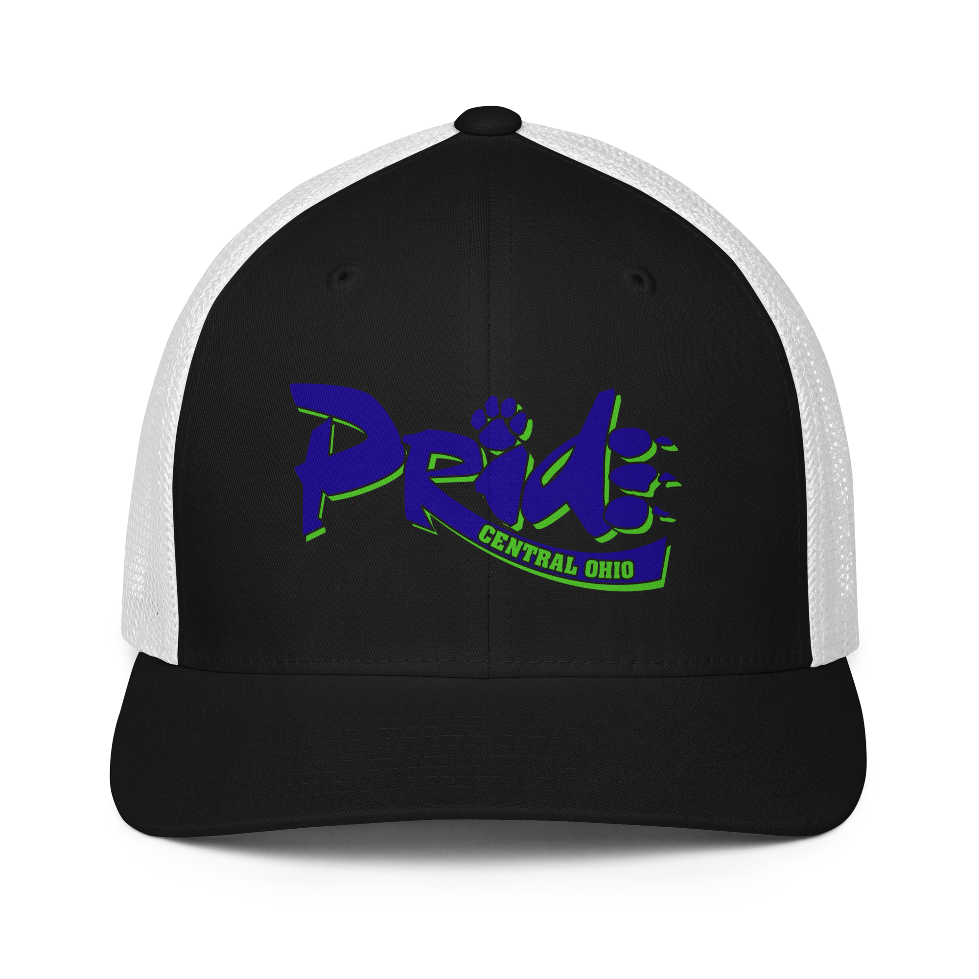 C.O. PRIDE - FlexFit Mesh Trucker Hat - Printed Pride Text Logo