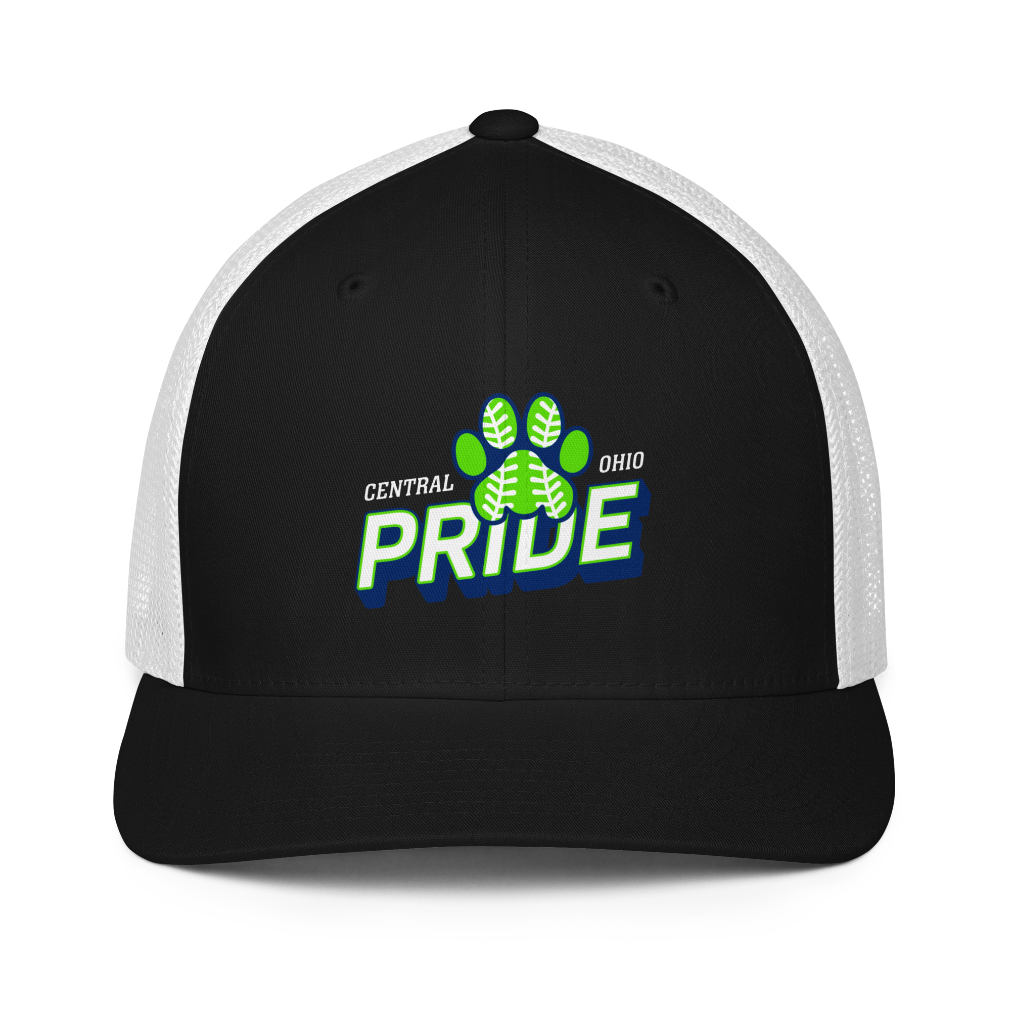 C.O. PRIDE - FlexFit Mesh Trucker Hat - Printed Slanted Text Logo