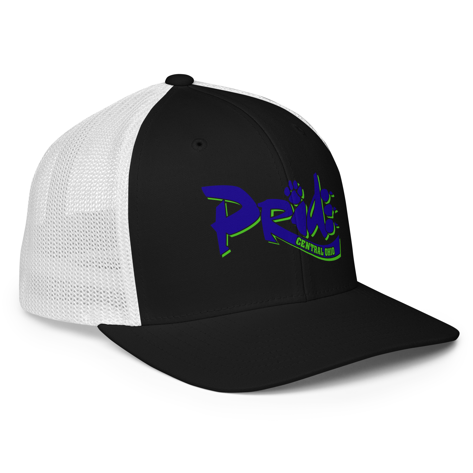 C.O. PRIDE - FlexFit Mesh Trucker Hat - Printed Pride Text Logo