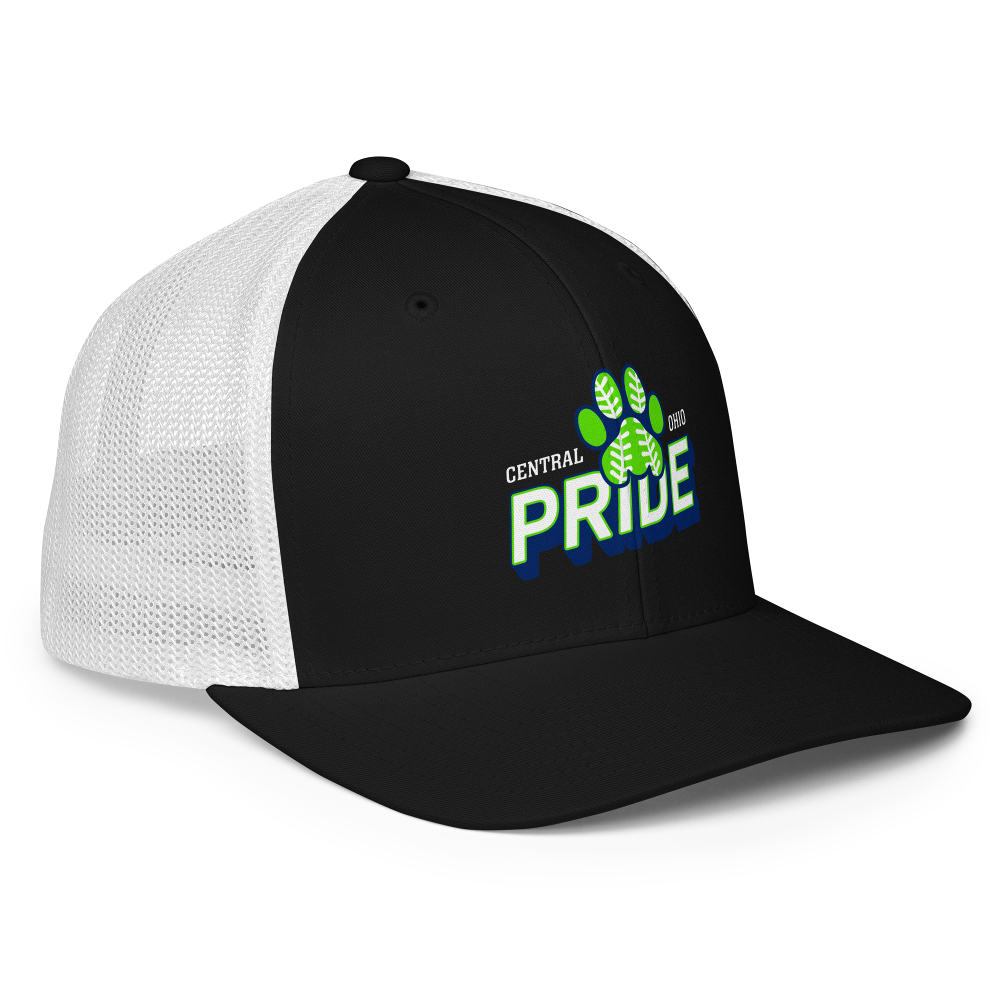 C.O. PRIDE - FlexFit Mesh Trucker Hat - Printed Slanted Text Logo