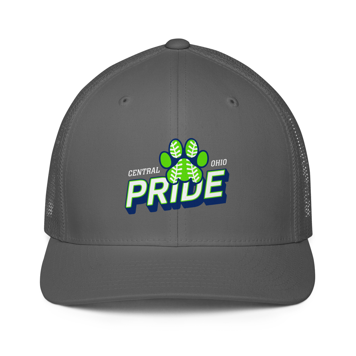 C.O. PRIDE - FlexFit Mesh Trucker Hat - Printed Slanted Text Logo