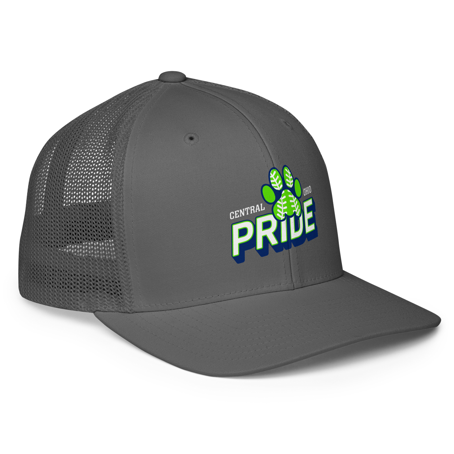 C.O. PRIDE - FlexFit Mesh Trucker Hat - Printed Slanted Text Logo