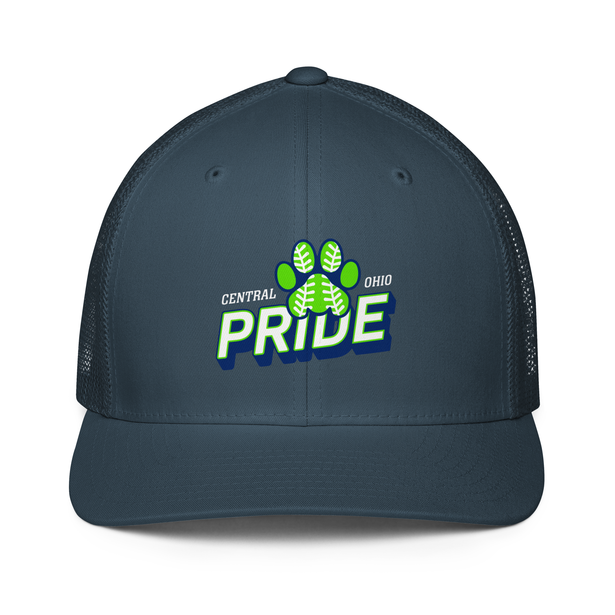 C.O. PRIDE - FlexFit Mesh Trucker Hat - Printed Slanted Text Logo