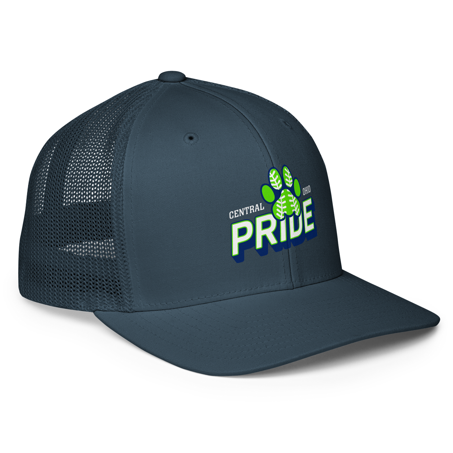 C.O. PRIDE - FlexFit Mesh Trucker Hat - Printed Slanted Text Logo